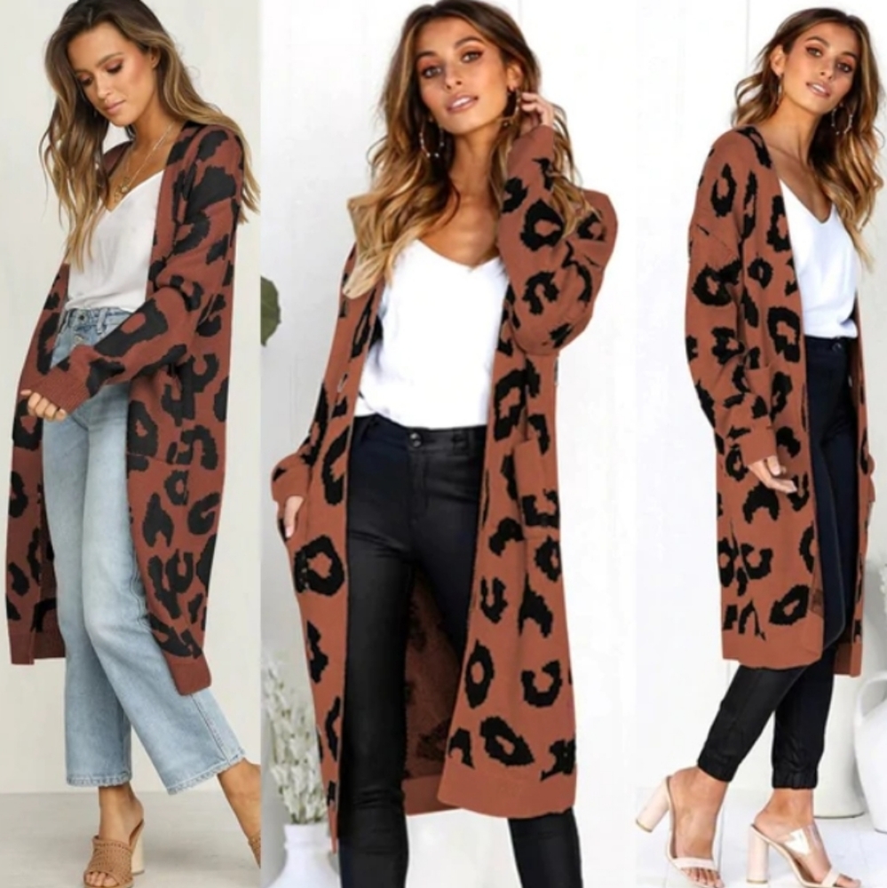 Animal print knit cardigan - Rust